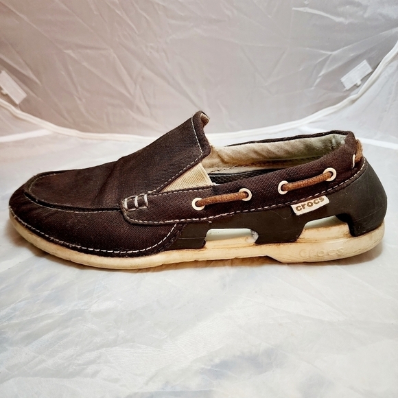Crocs Beach Line Slip-On Boat Shoe Men's 9 Brown Canvas Rubber Sole Breathable - Picture 8 of 12